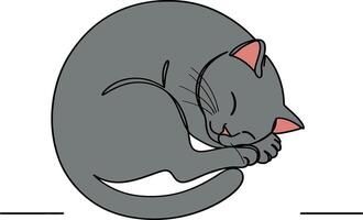 Gray cat curled up in a cozy position, showcasing a minimal design style in art vector