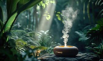 A small, round, wooden object with smoke coming out of it photo