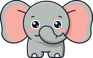 Adorable cartoon elephant character with large ears in minimal illustration style showcasing a cheerful expression vector