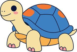 Cute smiling turtle with a blue shell and orange spots in a flat illustration vector