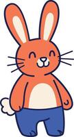 Cute orange bunny character with blue pants in a playful and cheerful flat illustration vector