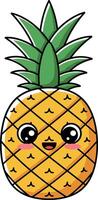 Cute smiling pineapple character with vibrant colors and playful expression in flat art vector