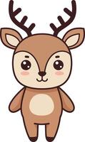 Cute cartoon deer character in a minimal style with large eyes and antlers in a joyful pose illustration vector