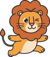 Playful cartoon lion with a friendly wink in a flat illustration style vector