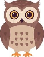 Cute cartoon owl with large eyes in a flat design style showcasing its unique features as art vector