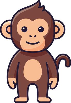 Cute cartoon monkey character in flat design style with joyful expression in art