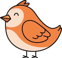 Cute orange bird with simple lines and cheerful expression in flat illustration vector