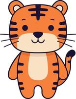 Cute cartoon tiger character in flat design style smiling joyfully as a playful illustration vector
