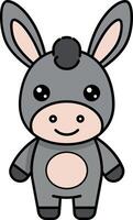 Cute gray donkey character with a smiling face in a minimal flat design illustration vector