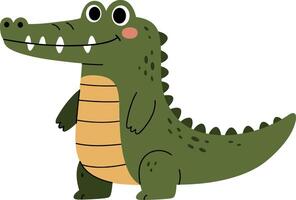 Cute cartoon crocodile character with friendly expression in flat design art vector