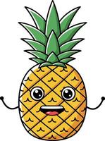 Happy cartoon pineapple character with smiling face and arms in flat illustration vector