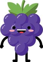Cheerful cartoon grape character with arms and legs in a minimal flat illustration vector