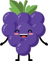 Happy cartoon grape character with arms, smiling in a flat illustration style vector