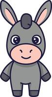 Cute gray donkey character in minimal style with big eyes and cheerful expression, illustration vector