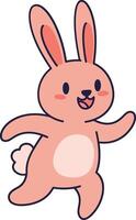 Cute pink rabbit character in a joyful running pose with flat design art vector