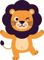 Cute lion character with a playful expression in flat art style showcasing vibrant colors and cheerful demeanor in a whimsical setting illustration vector