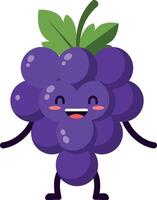 Happy cartoon grape character with arms and smiling face in flat art vector