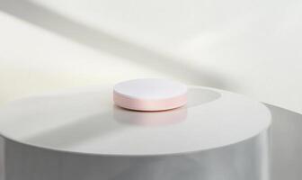 A white table with a pink object on it photo