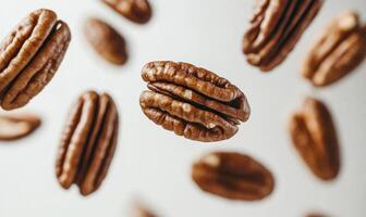 A close up of a nut with a nut shell white background photo