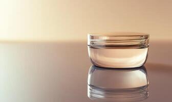 A clear jar with a lid on a table photo