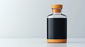A bottle of liquor with a wooden stopper photo