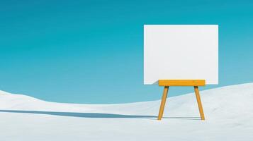 A white board is standing on a snowy hill photo
