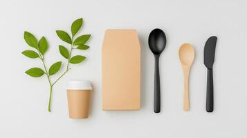 A brown box with a spoon and a cup of coffee next to it photo