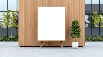 A white board is on a wooden wall photo