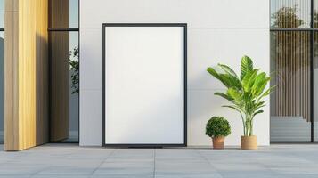 Minimalist Setup A white sign is on a wall next to a potted plant photo