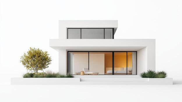 A white house with a tree in front of it photo