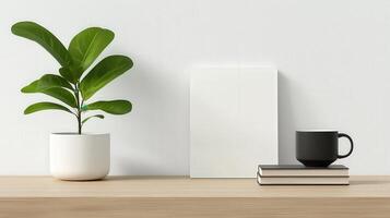 A white square with a plant in a white pot photo