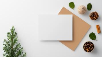 A white card with a pine tree on the left side photo