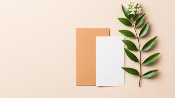 Minimalist A white card with a leaf on top of it photo
