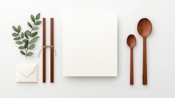 A white box with a spoon and two sticks on top of it photo