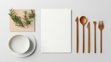 A white paper with a fork, spoon, and knife on it photo