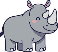 Cute cartoon rhinoceros with a friendly expression in flat art style vector