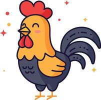 Colorful rooster standing proudly with a cheerful expression in a playful flat illustration vector