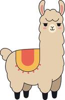 Cute and fluffy llama with a colorful saddle in a flat illustration style vector