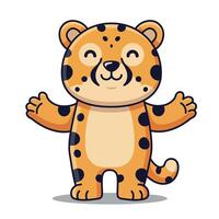 Happy cartoon leopard character with cheerful expression in flat art style celebrating joy and friendship in a playful manner vector
