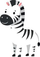 Cute cartoon zebra in a playful pose with bold black and white stripes in flat art vector