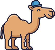 Happy camel wearing a blue hat in flat art style with a cheerful expression and playful demeanor vector