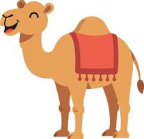 Happy camel with a red saddle in a playful flat illustration vector