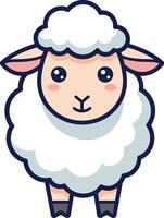 Cute cartoon sheep design in flat style with fluffy wool and friendly expression, ideal for art vector