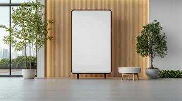 A white wall with a large poster on it photo