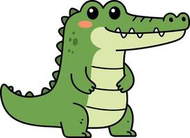 Cute green crocodile character in playful pose, minimal style art vector