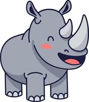 Cute gray rhinoceros with a cheerful expression in minimal illustration vector