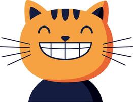 Happy cartoon cat character with a big smile in a minimal flat design illustration vector