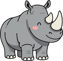 Cute smiling rhinoceros character in flat design style showcasing playful expression in illustration vector