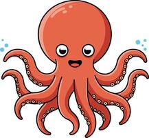 Happy cartoon octopus with expressive eyes in a playful, minimal style showcasing vibrant colors illustration vector