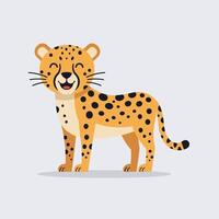 Playful cartoon leopard standing confidently with a cheerful expression in flat art vector